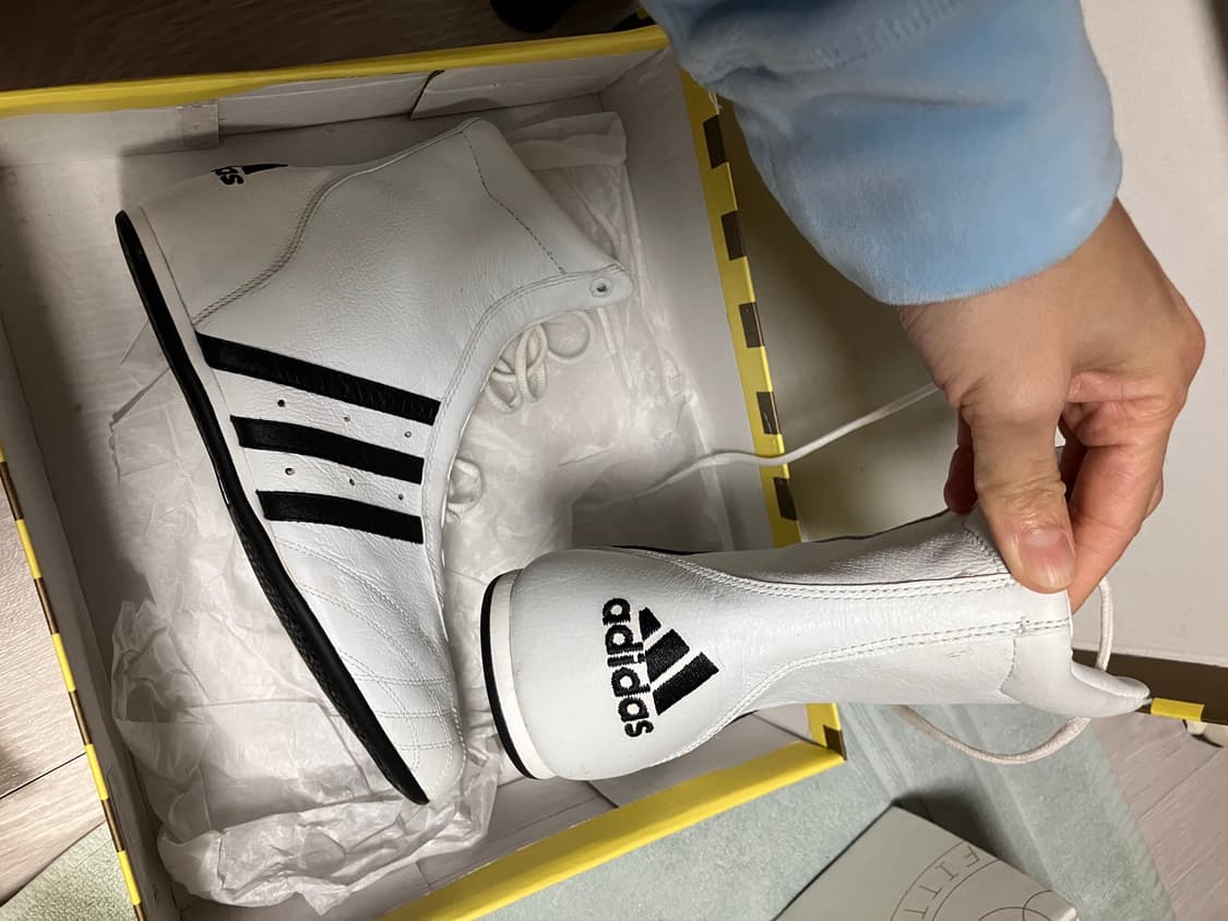 Y2K 아디다스 희귀 빈티지 새제품 가죽 복싱화 복서 호그 하이 흰색 상품이미지2