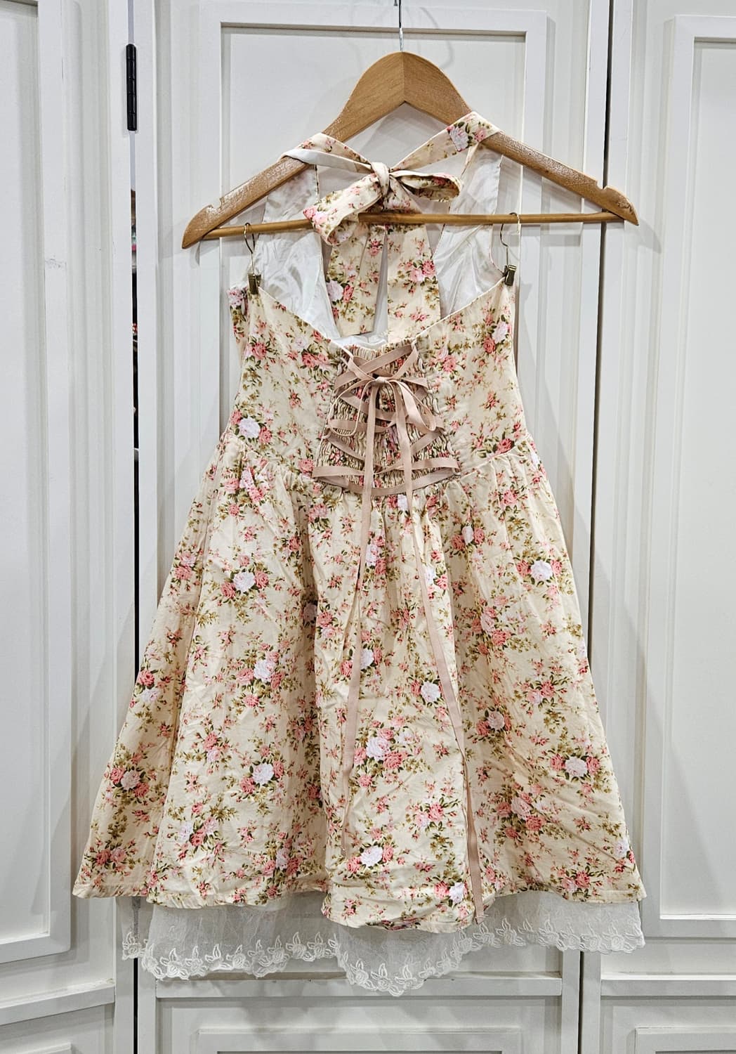 플라워 패턴 레이스 홀터넥 원피스 상품이미지5