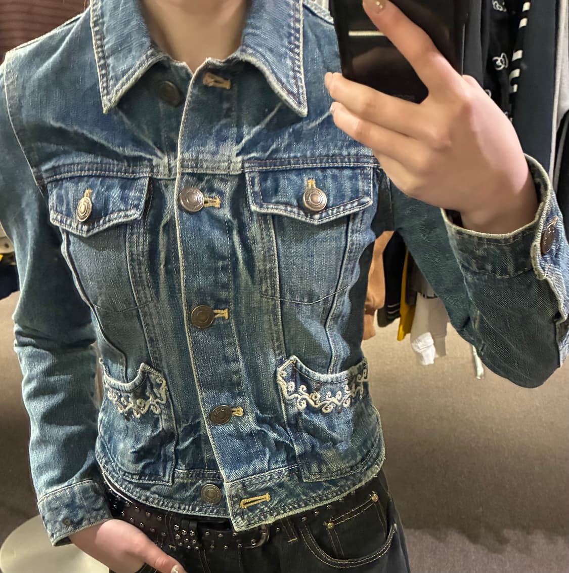 M)Japanese vintage 문양 자수 여성 데님자켓 상품이미지2