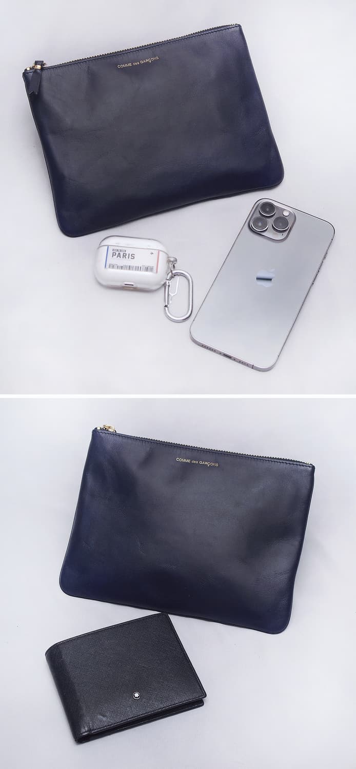 꼼데가르송 금장 로고 카프스킨 레더 클러치백 상품이미지8