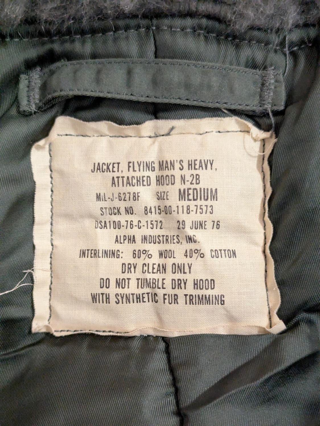 90s 알파 인더스트리 N-2B 플라이트 자켓 상품이미지4