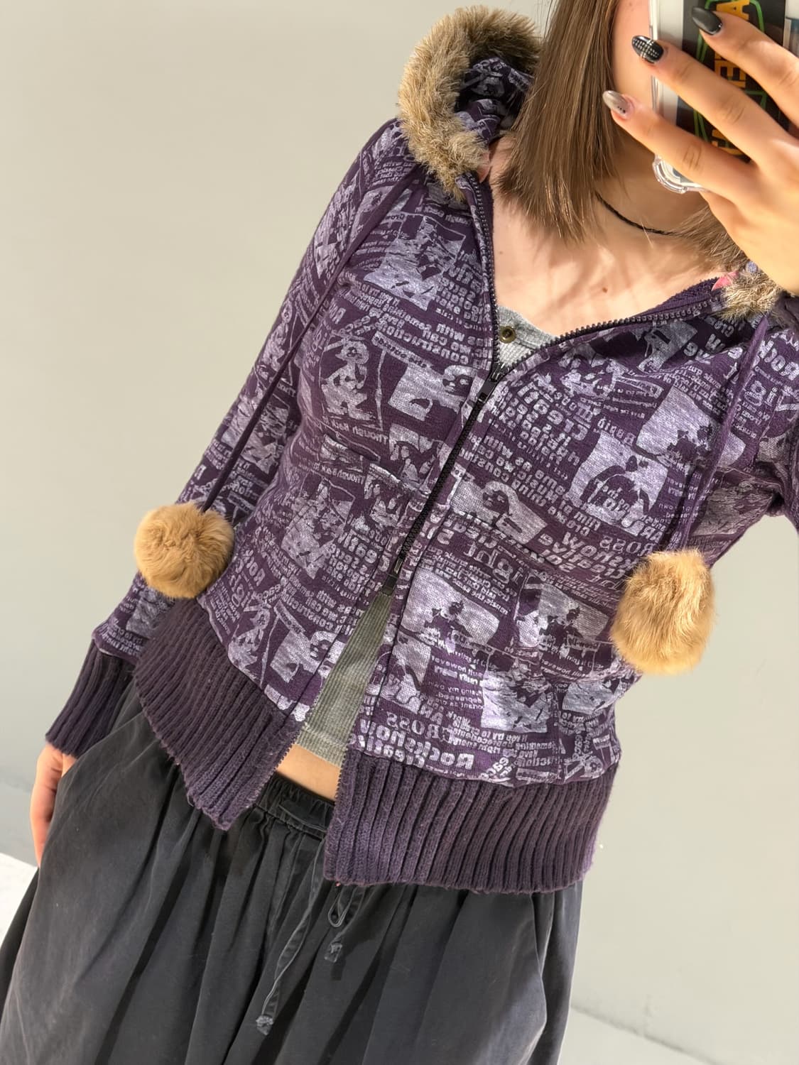 pom-pom newspaper printing hood zip-up 상품이미지3