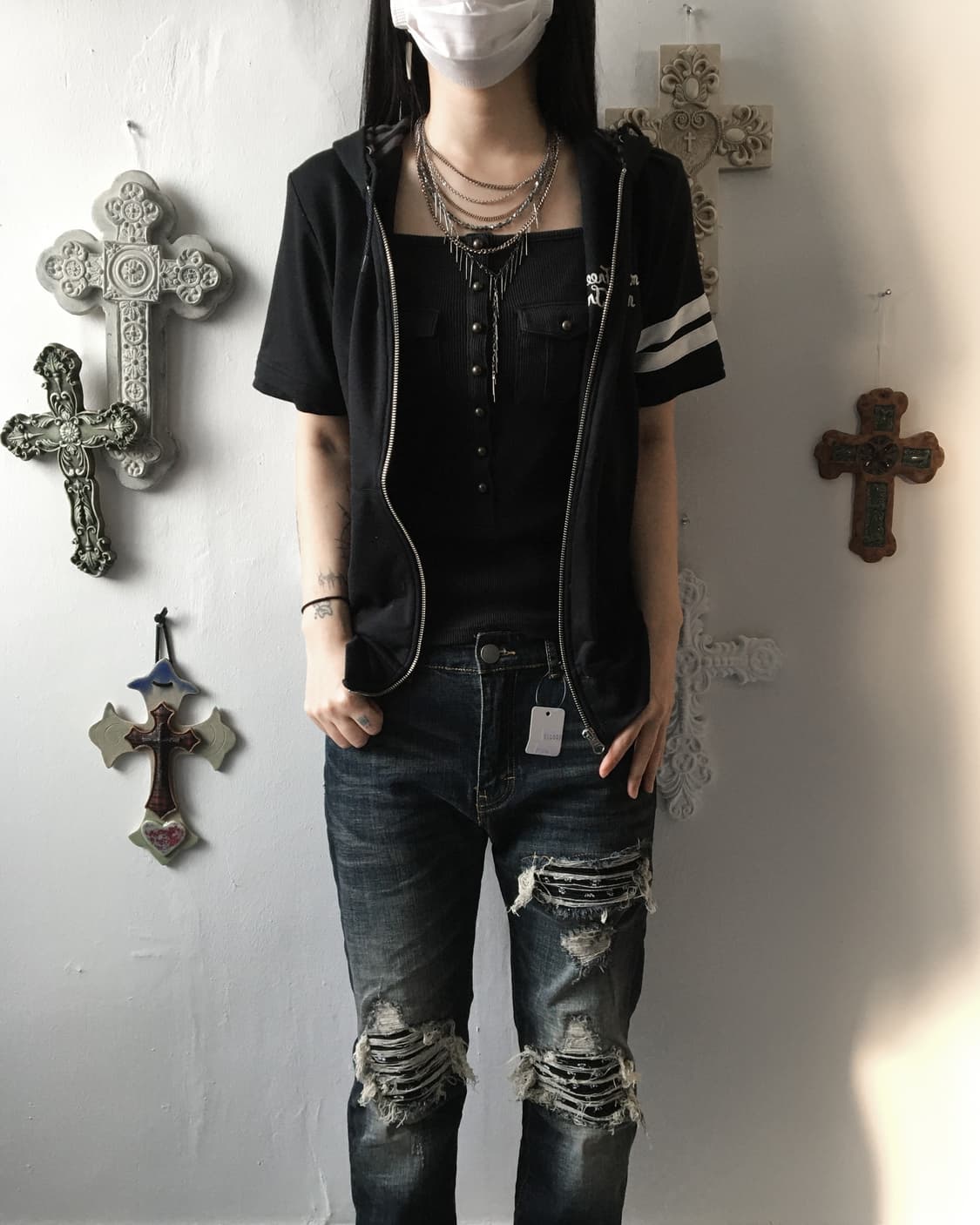 Back skull needle work hood zip up 상품이미지7