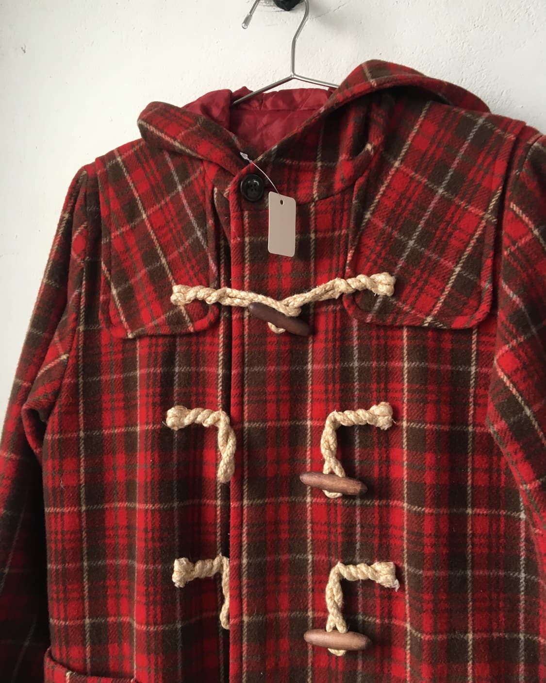 Check pattern duffle button hood coat 상품이미지4
