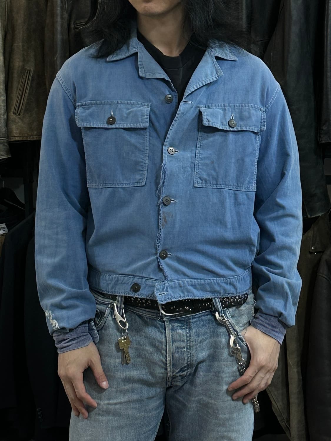 60's 프렌치 워크 자켓 크롭 하드에이징 자켓 상품이미지2