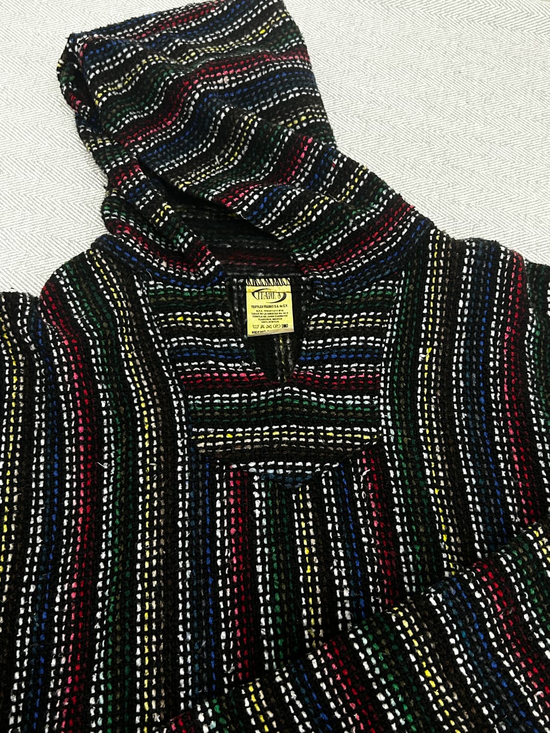 Franks Textiles 멕시코 빈티지 바하 니트 후드티 XXL 판쵸 상품이미지5