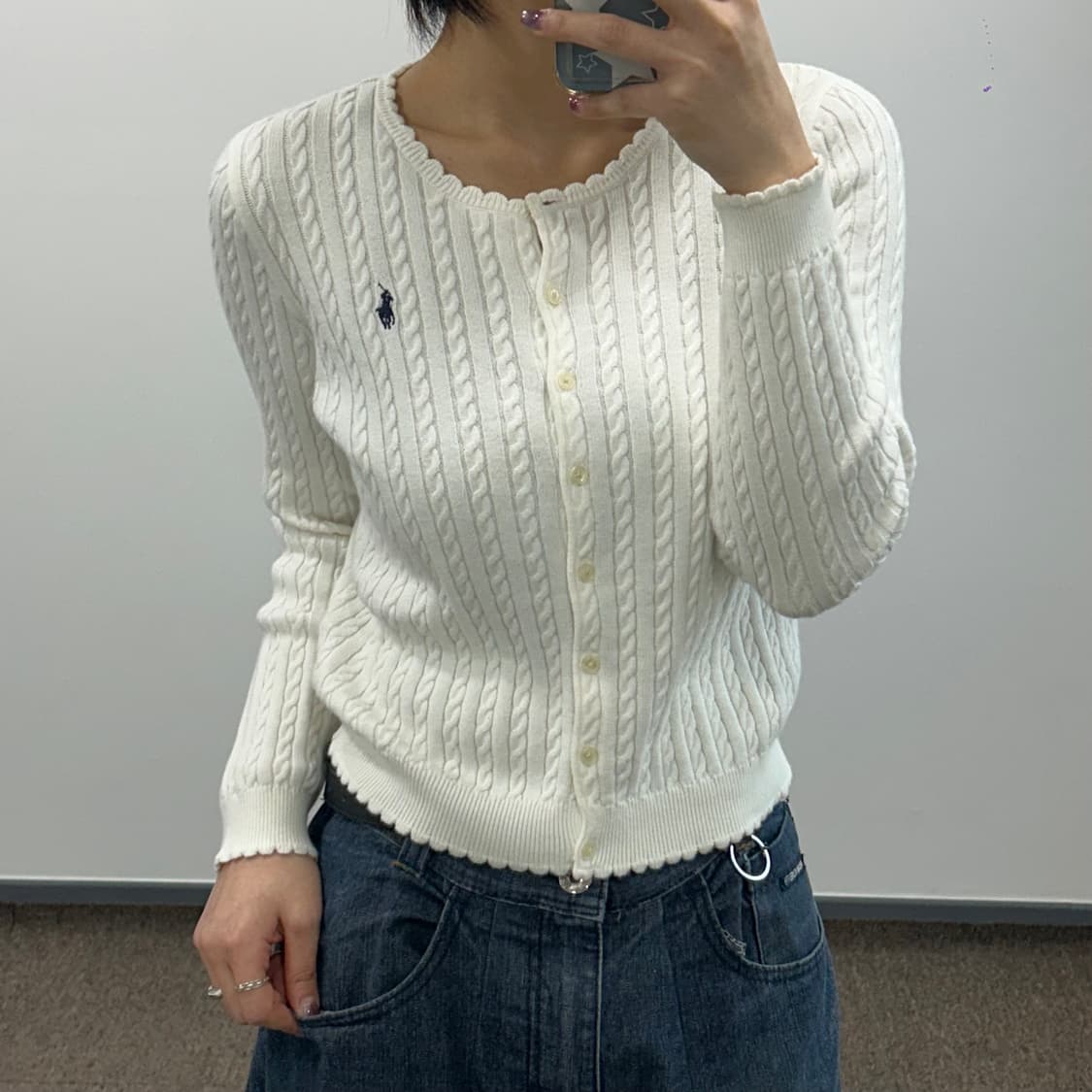 Polo 폴로 블랙포니 프릴넥 아이보리 케이블 가디건 상품이미지1