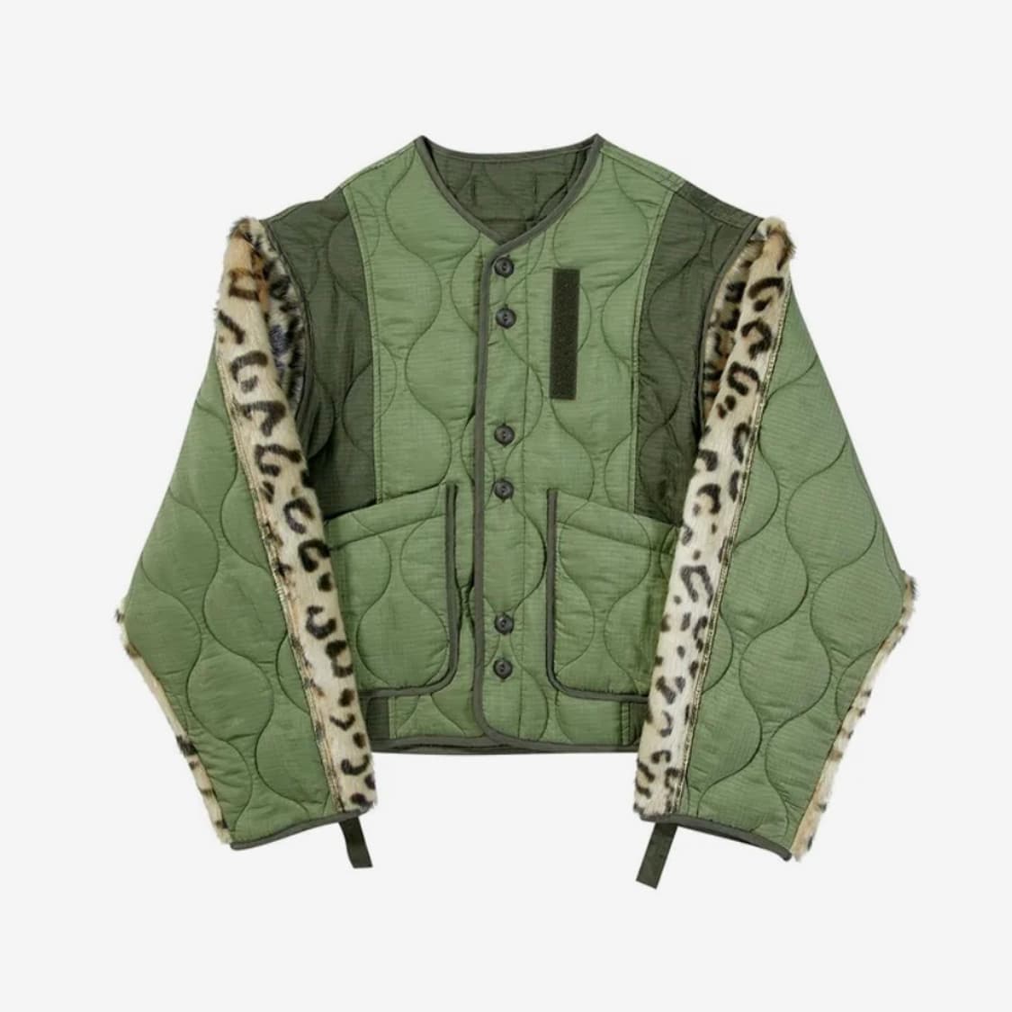 고트 패딩 숏 라이너 자켓 카키 레오파드 상품이미지1