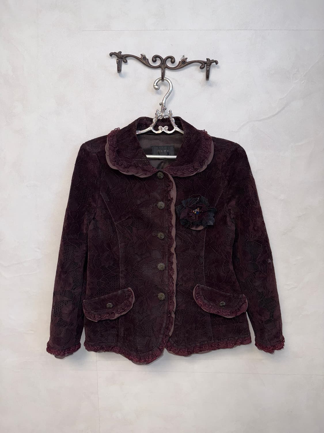 Violet suede oriental floral lace jacket 상품이미지1