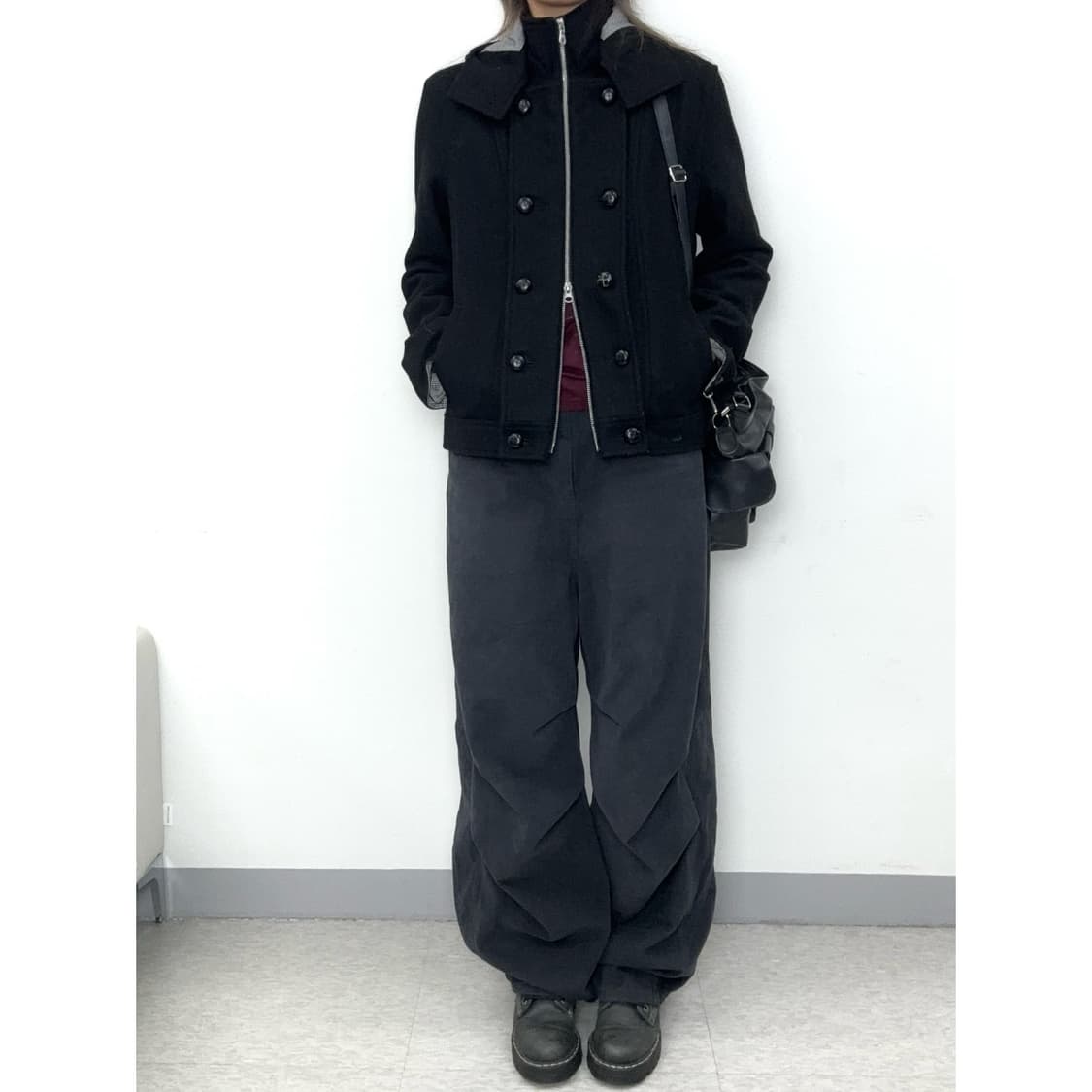 빈티지 블랙 하이넥 울 자켓 상품이미지2