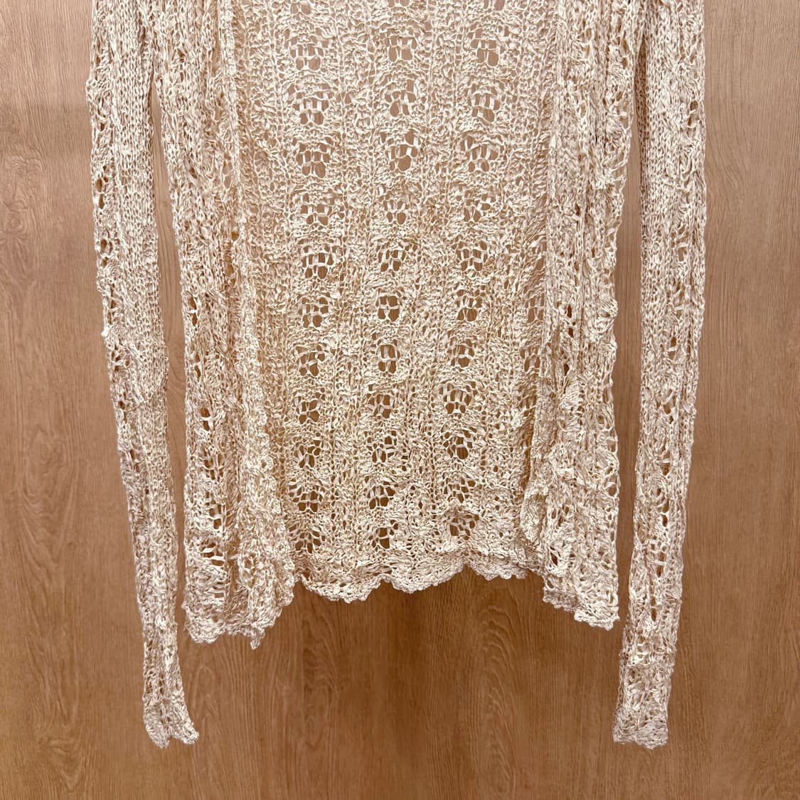 도나카란 뉴욕 레이스 긴팔 니트 시스루 크로셰 가디건 베이지 상품이미지5