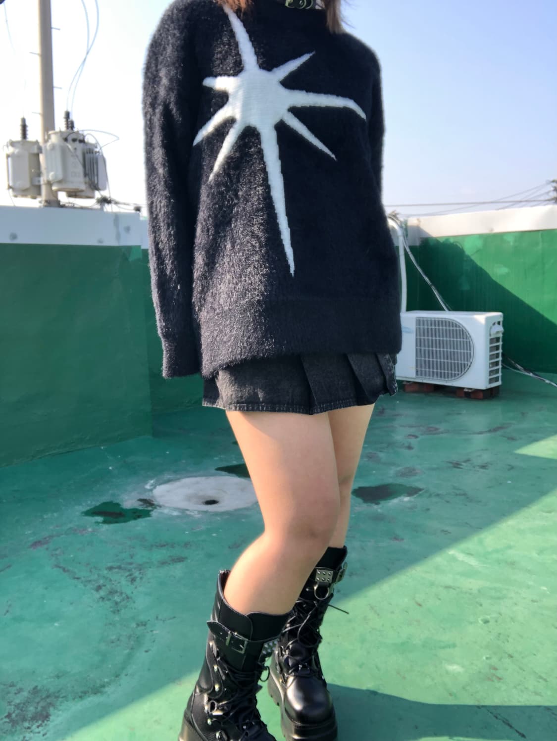 빈티지 구제 별 스타 레터링 패턴 앙고라 루즈핏 니트 상품이미지2