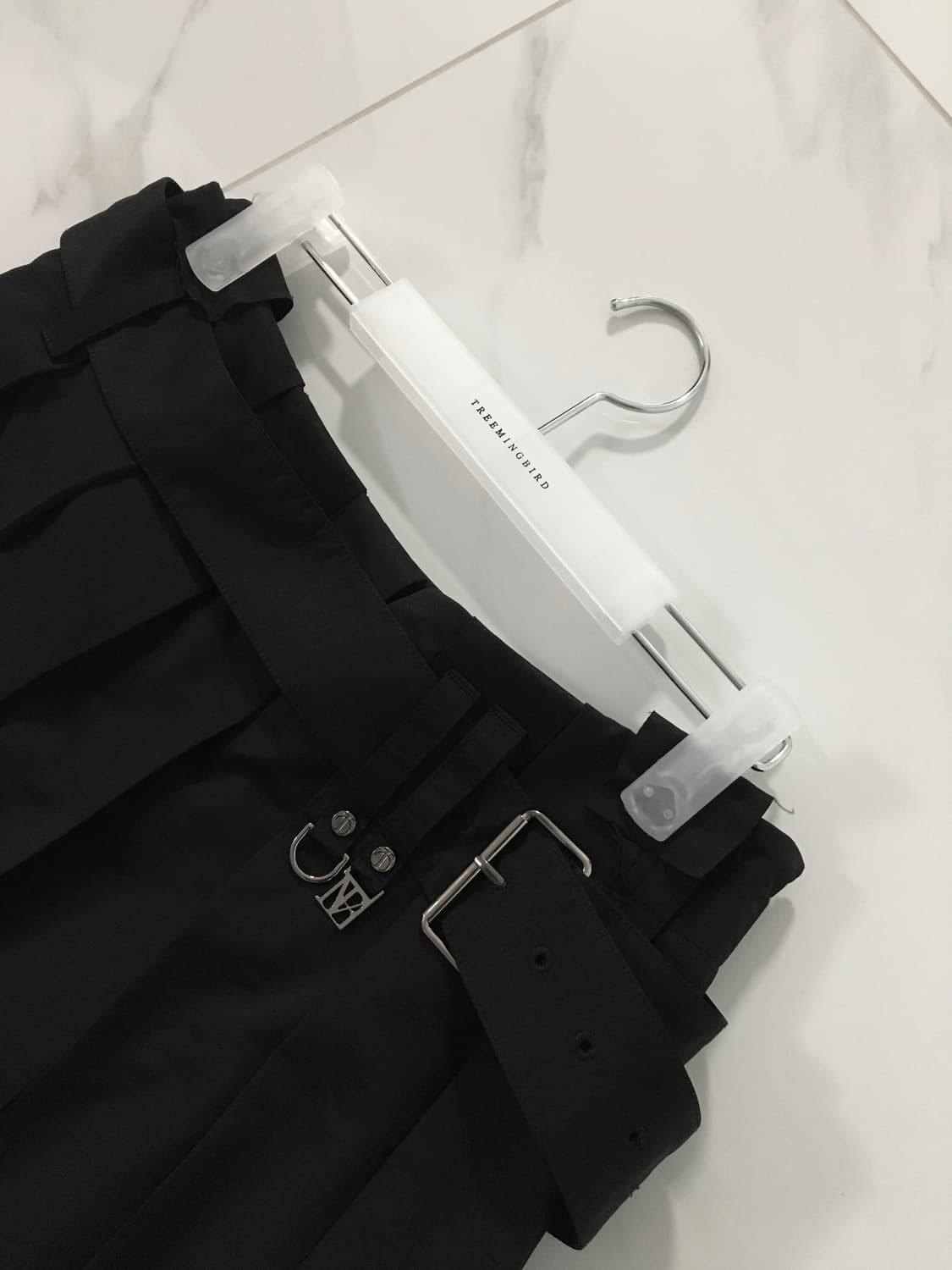 Belted Deep Pleat Skirt [Black] 상품이미지5