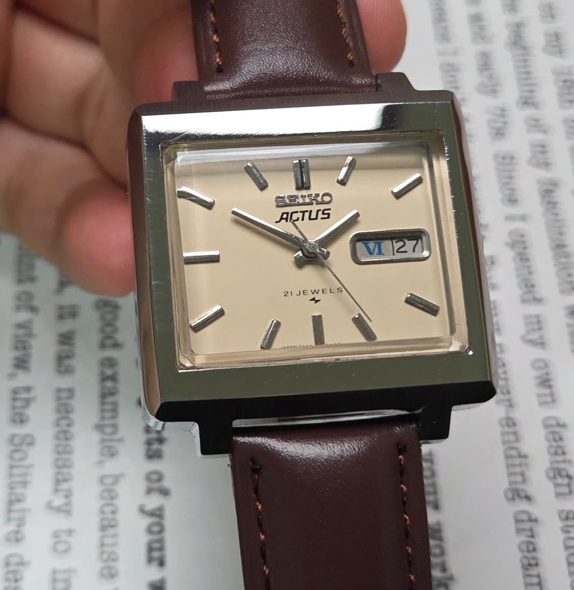 빈티지 세이코 액투스 SS 테레비 샌드베이지 로만 데이데이트 오토매틱 상품이미지1