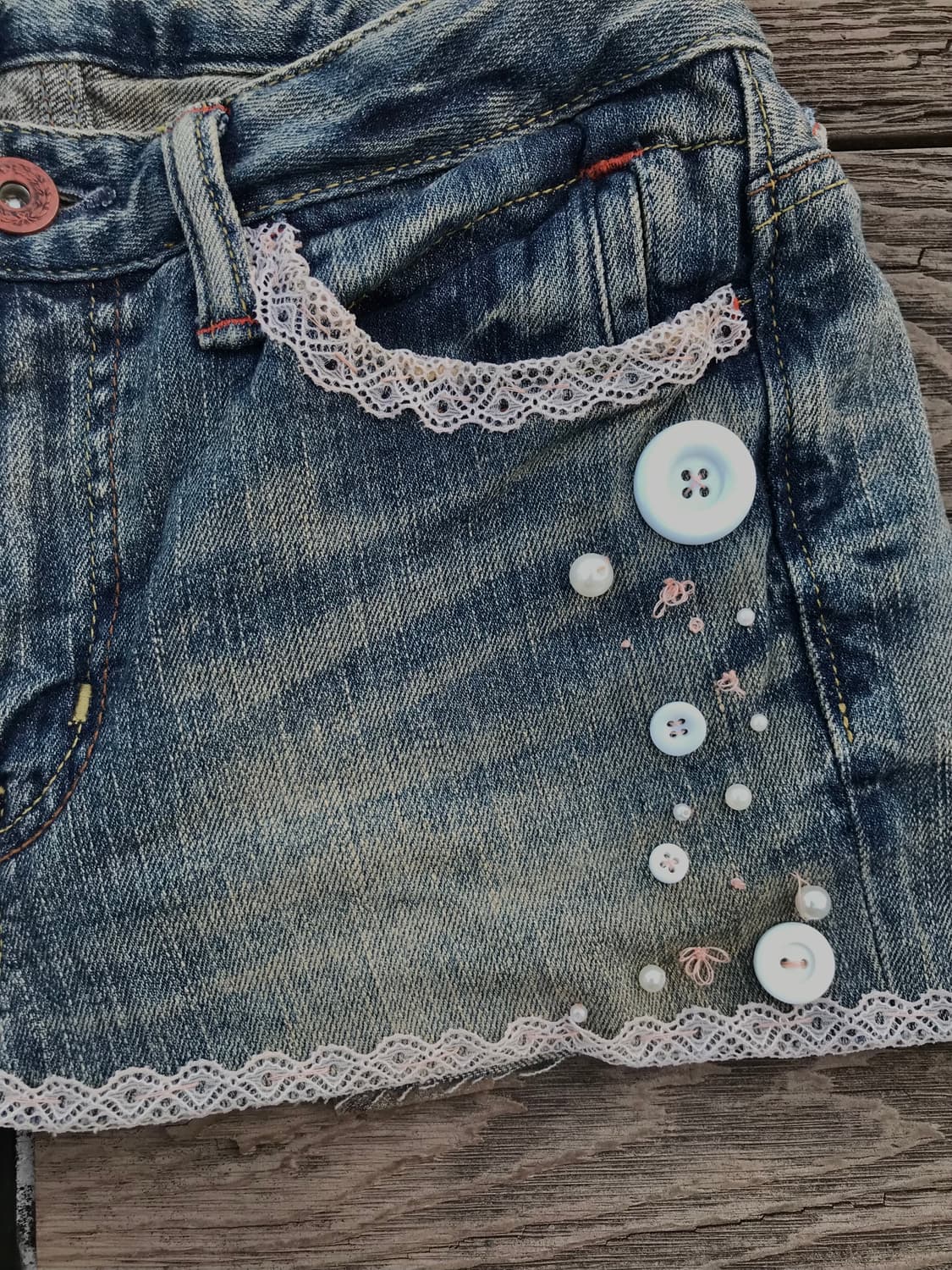 Button& Lace trim  Denim Skirt 상품이미지3