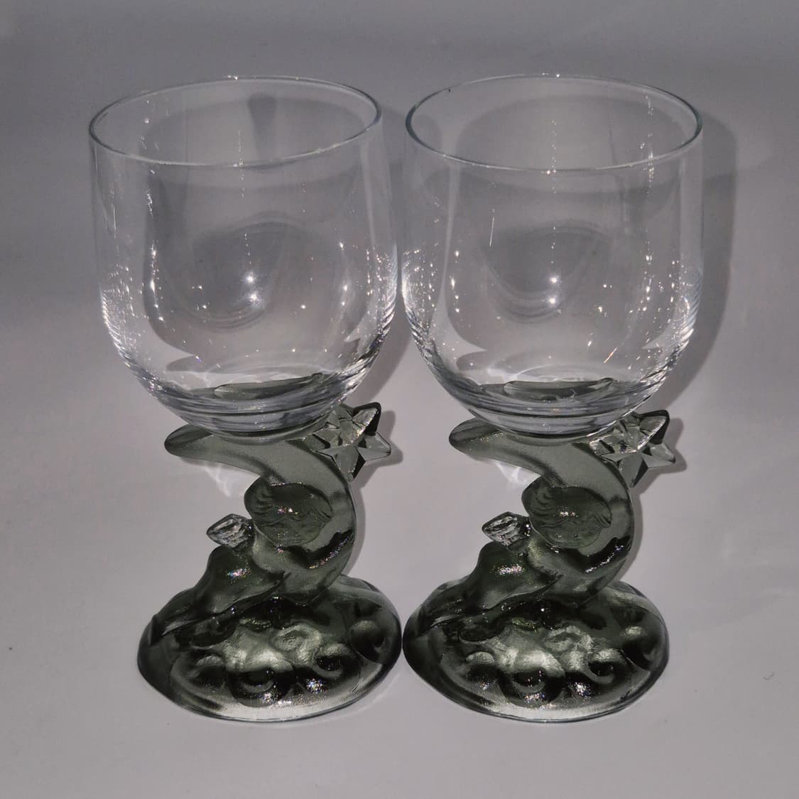 80s 이시즈카 유리 공예 엔틱 천사&달 와인잔 1p 상품이미지9
