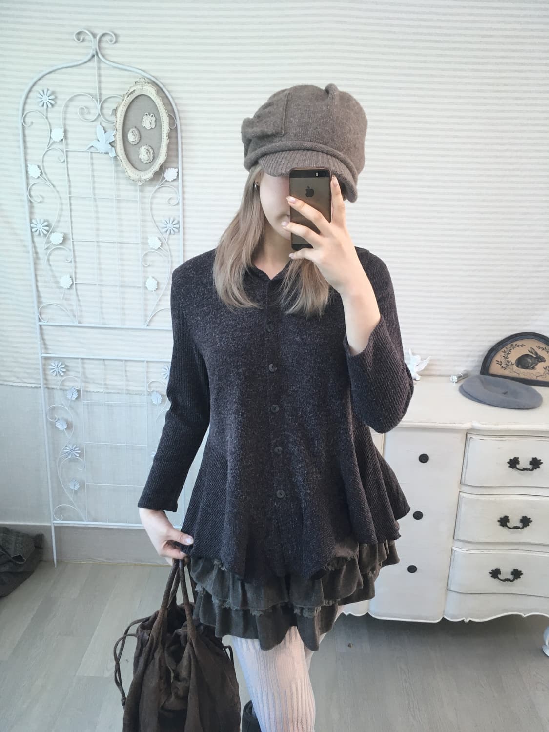 jpn vintage deep brown frill knit cd 상품이미지4