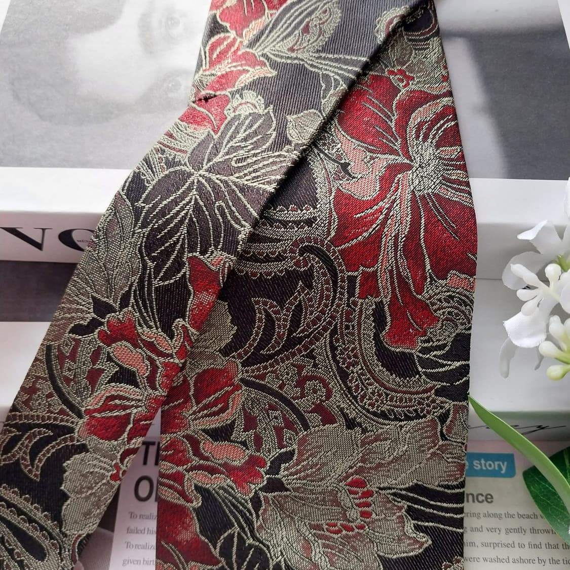 발망 실크 블랙 플라워 아트 자카드 넥타이 9.6cm A+등급 K1603 상품이미지3