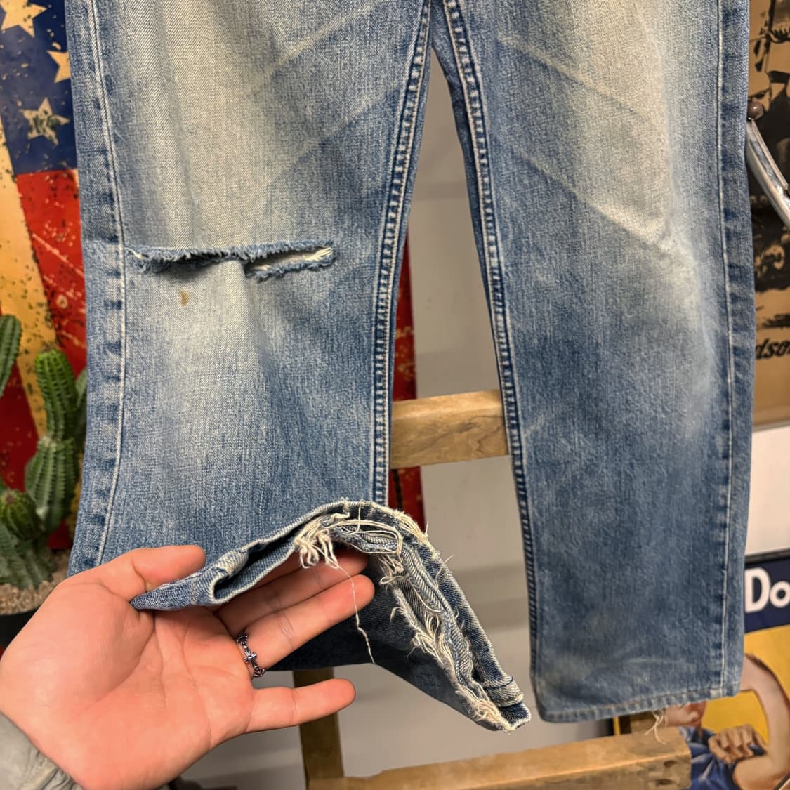 00s 리바이스 503 루즈핏 레더탭 빈티지워싱 데님팬츠 N389 상품이미지4