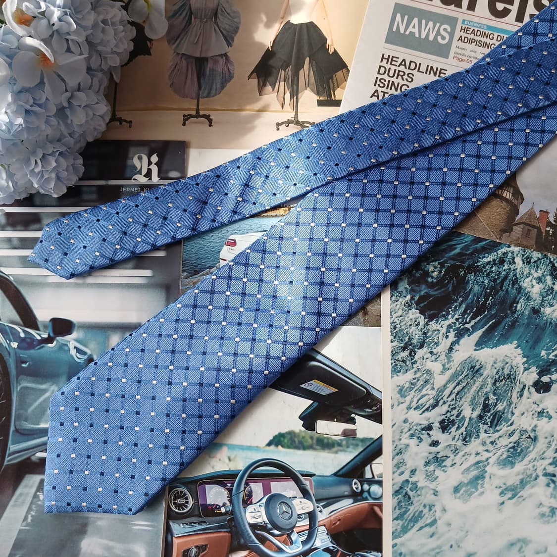 마이클코어스 실크 다이아 패턴 넥타이 8.2cm A+등급 A19846 상품이미지5