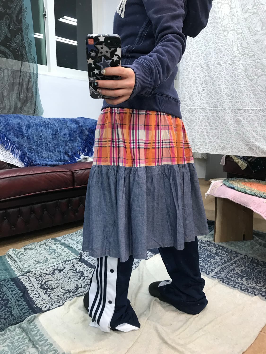 빈티지 여성 밴딩 체크 미디스커트  상품이미지2