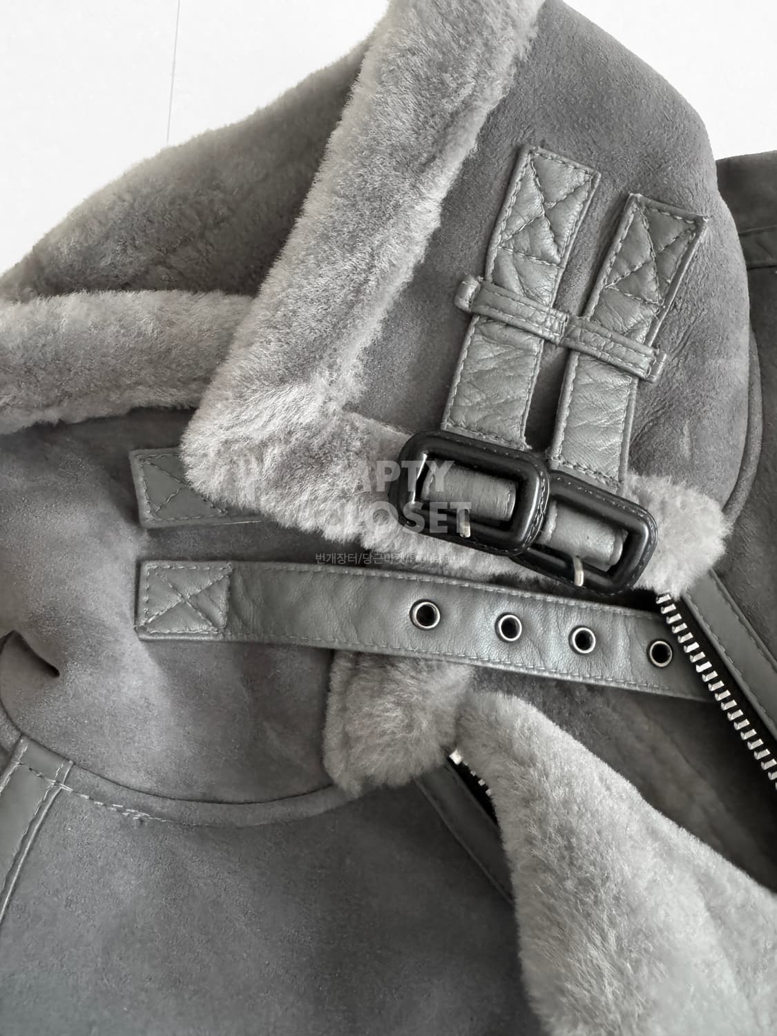 itleather 맞춤주문 에비에이터 무스탕 시어링 자켓 그레이 상품이미지7