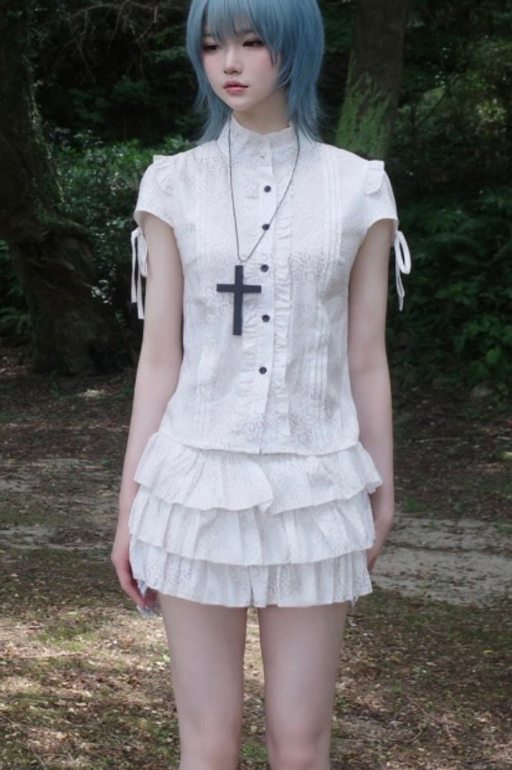 화이트 호피 블라우스 스커트 셋업 고스키치 상품이미지1