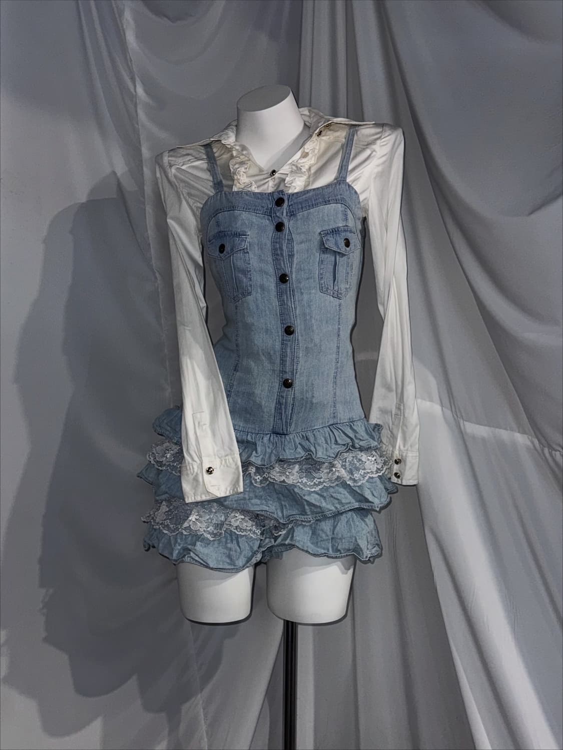 스터드 데님 화이트 캐주얼 히메 갸루 펑크 코디세트 상품이미지3