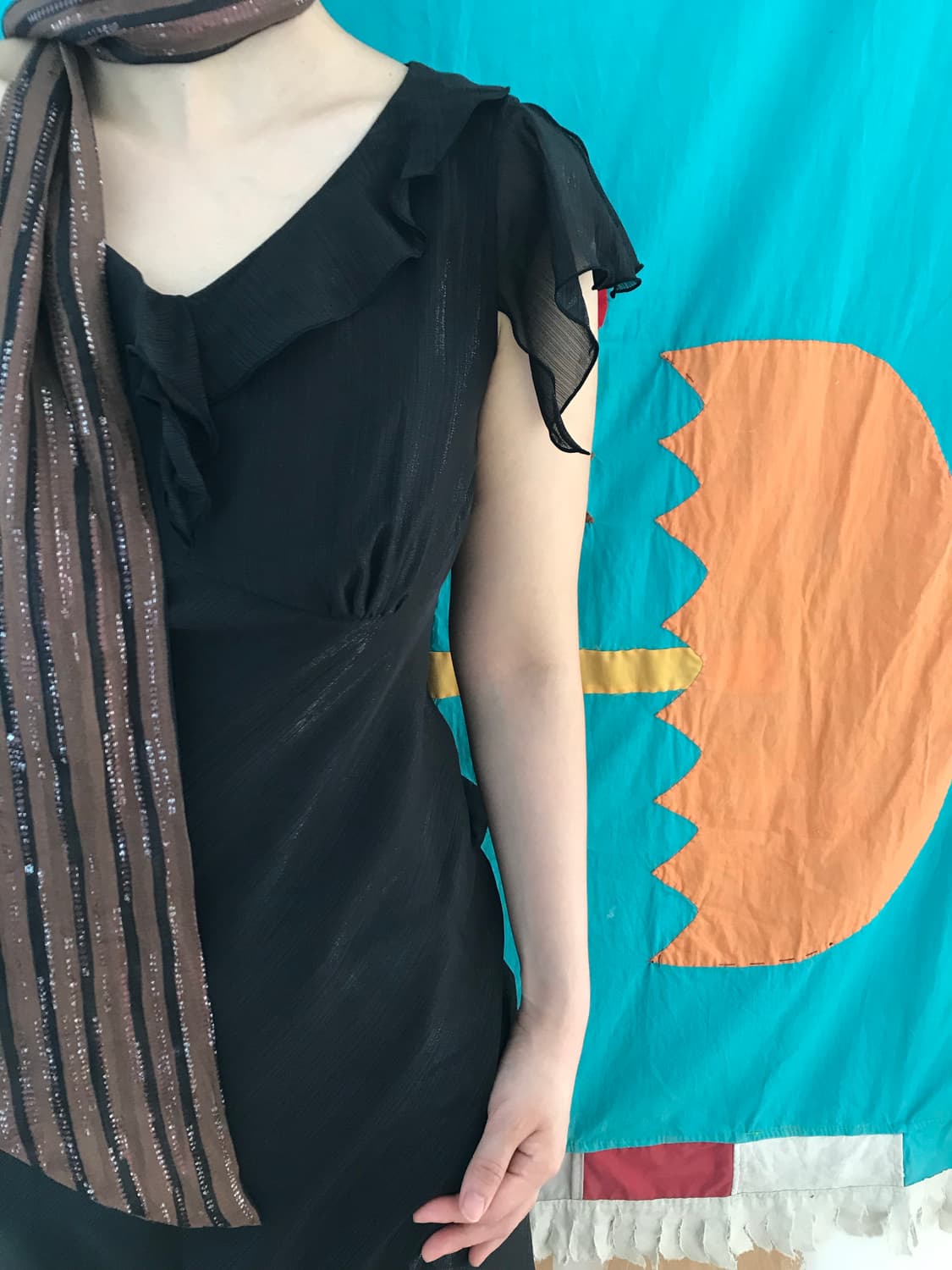 vintage black pearl frill one-piece 상품이미지5
