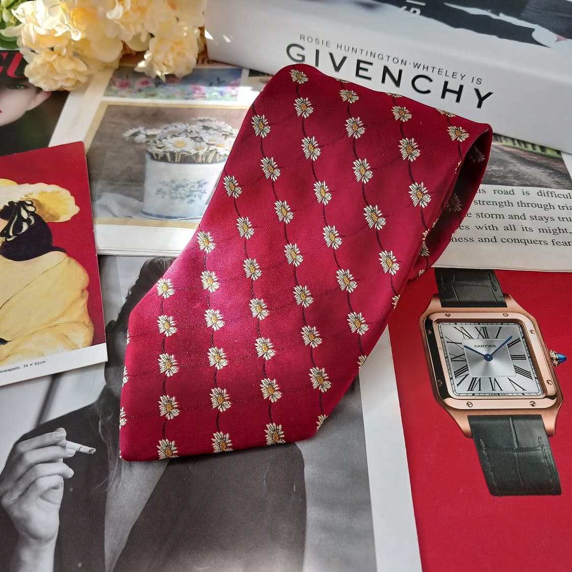 지방시 실크 레드 플라워 패턴 넥타이 9.6cm A등급 A19235
 상품이미지4