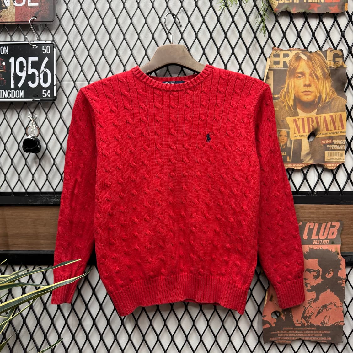 폴로 랄프로렌 케이블 니트 네이비 포니 로고 포인트 레드 상품이미지1