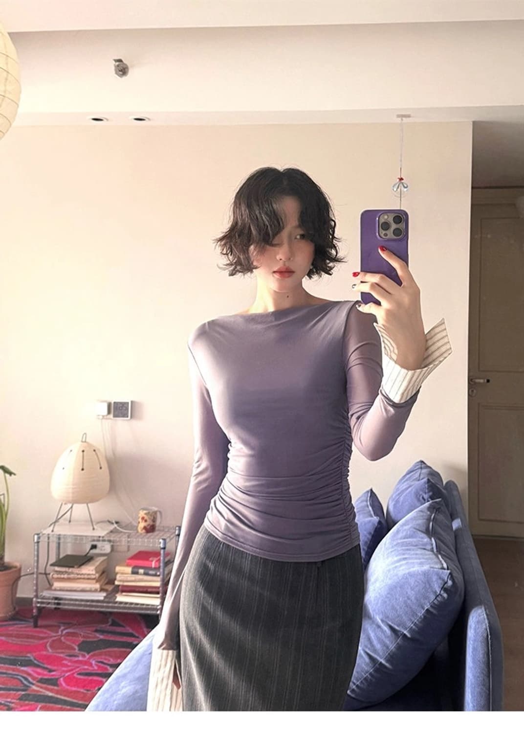 키스오브썸머 퍼넬 슬림핏 시스루 탑 블라우스 상품이미지4