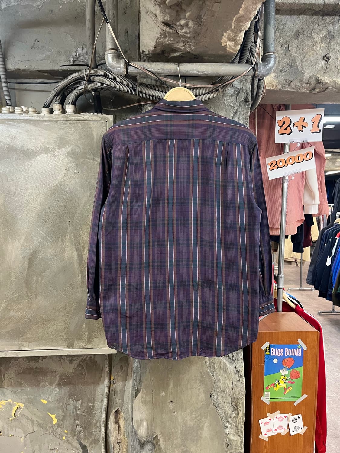 빈티지 울 체크 셔츠 퍼플 L #csz3395 상품이미지2