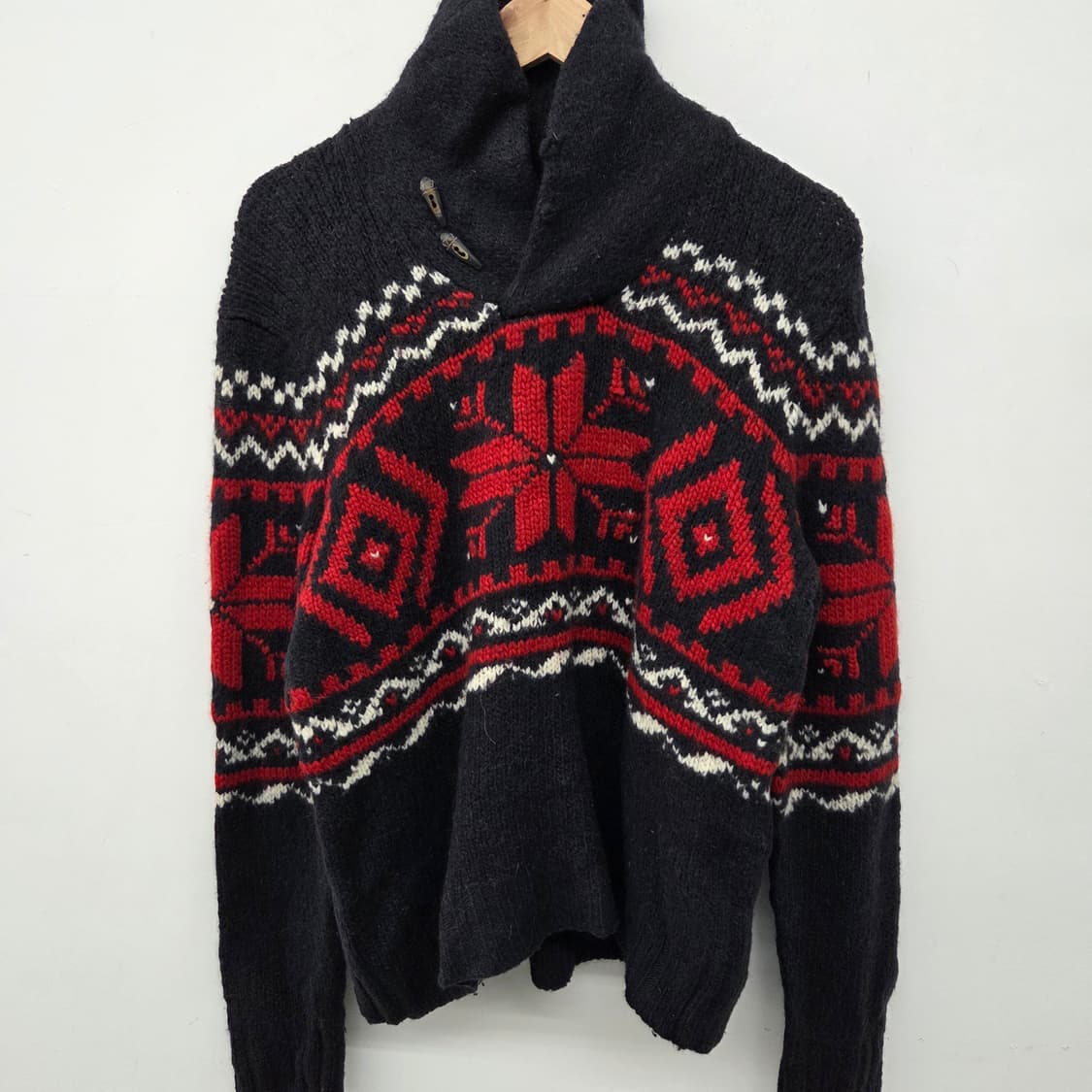 폴로랄프로렌 빈티지 패턴 니트 가디건 블랙/레드 남/M 상품이미지2