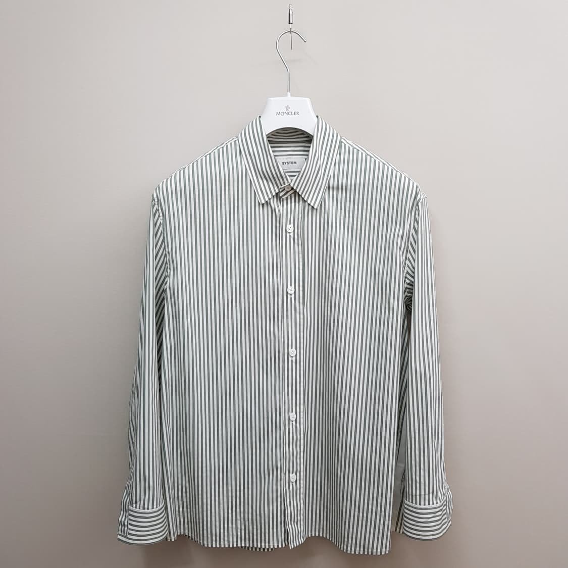 한섬 시스템 2023 그린 스트라이프 코튼 셔츠 100사이즈 상품이미지1