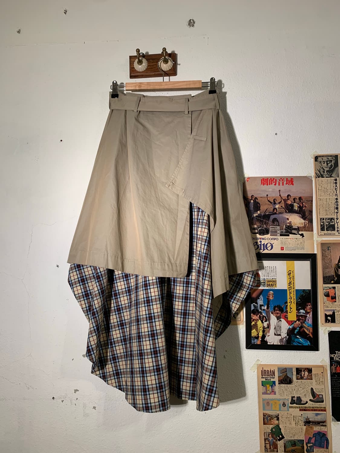미하라 야스히로 베이지 체크 랩스커트 + 벨트 상품이미지4