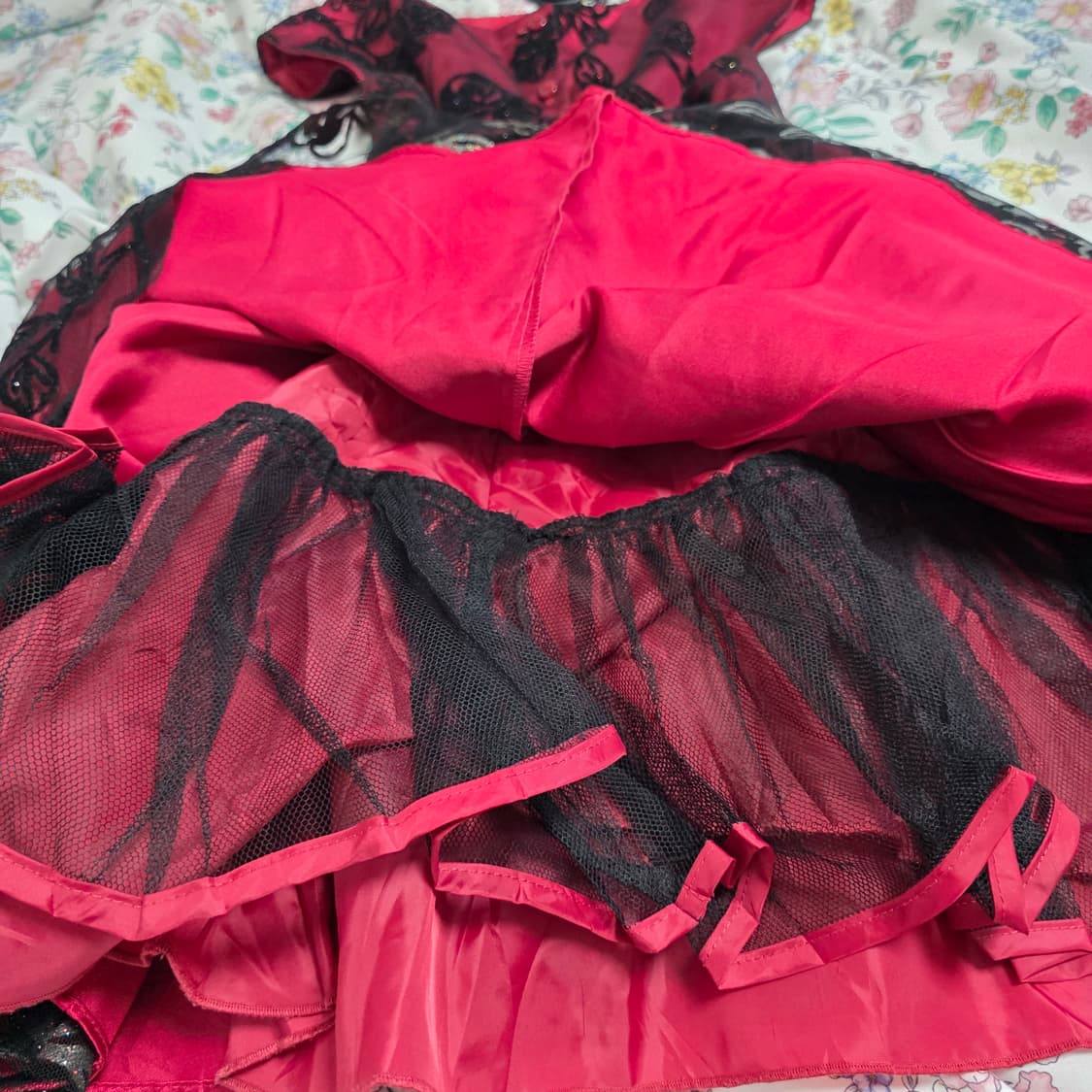 일본빈티지)오네갸루st 지뢰계 버건디 로즈 레이스 원피스파티연주회댄스행사 상품이미지4