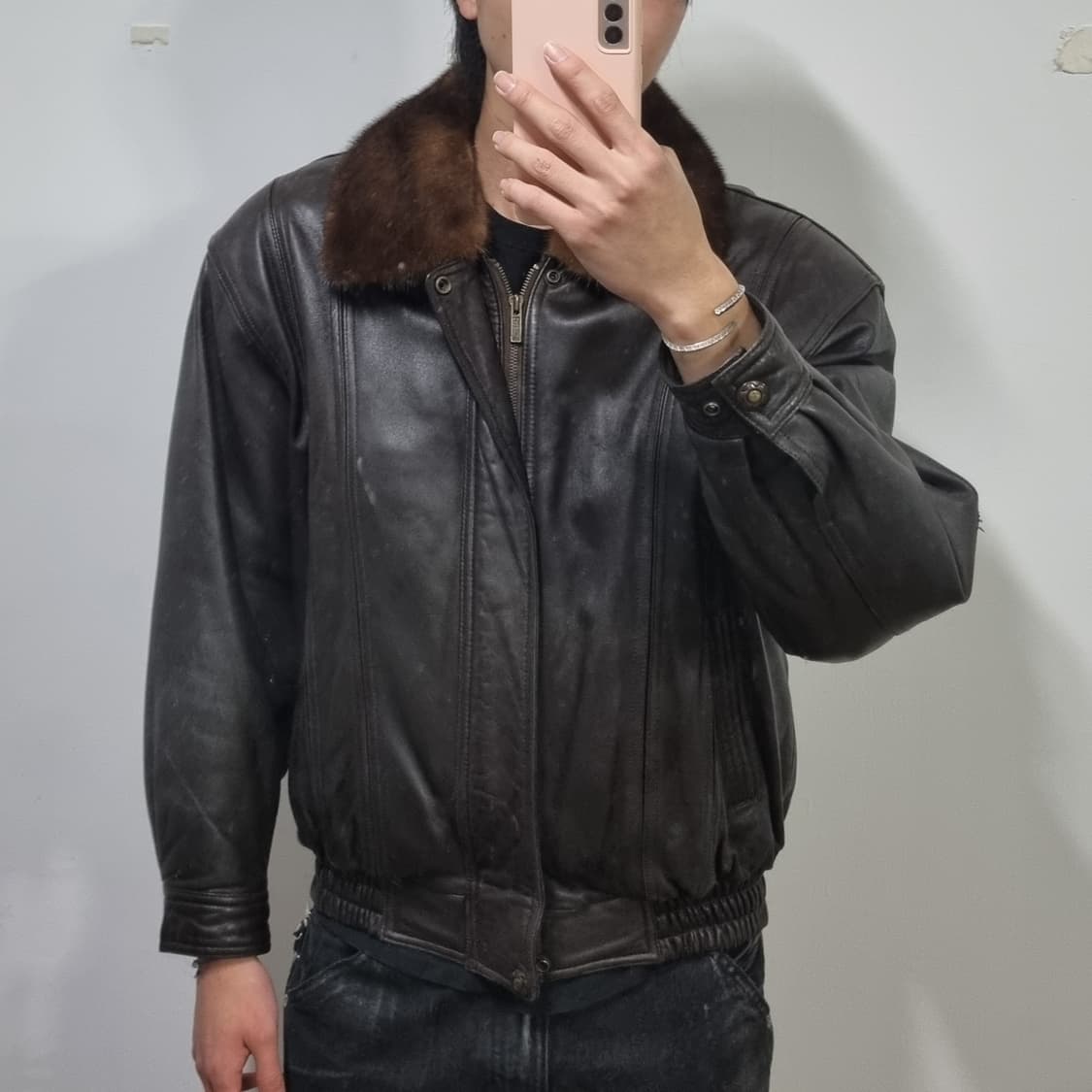 스파지오 브라운 레더자켓 퍼탈부착 상품이미지3