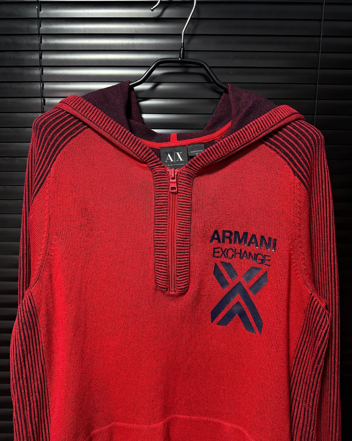 아르마니 익스체인지 알마니 레드 빨강 후드 반집업 골지 니트 고스 펑크 상품이미지2