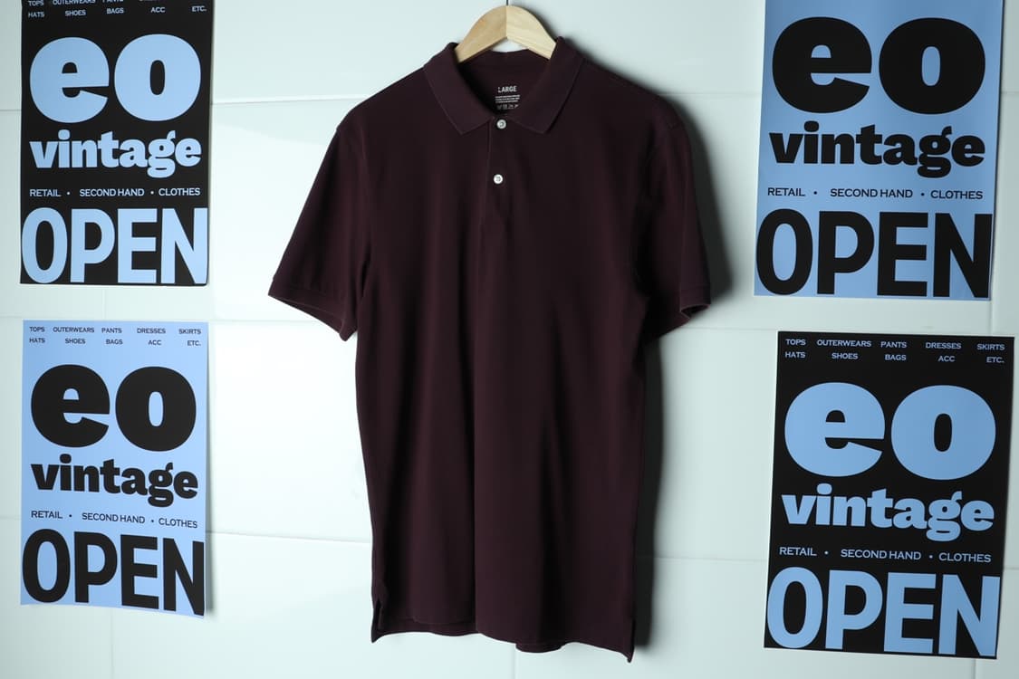 (L-XL) 지오다노 반팔 카라 티셔츠 버건디 무지 올드스쿨-H32887 상품이미지2