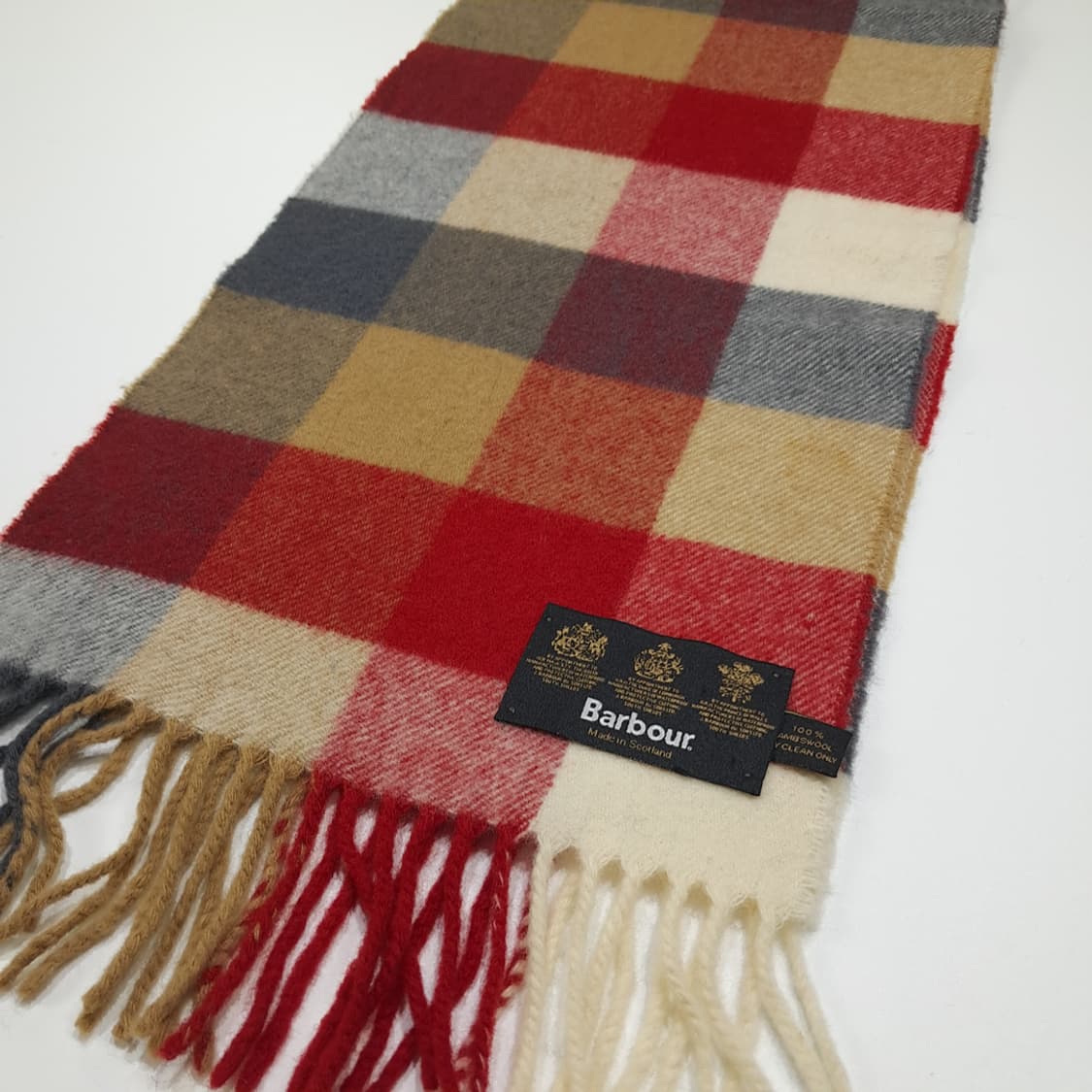 MX535 바버 90s 스코틀랜드판 램스울 블록체크 레드 머플러 목도리 상품이미지3