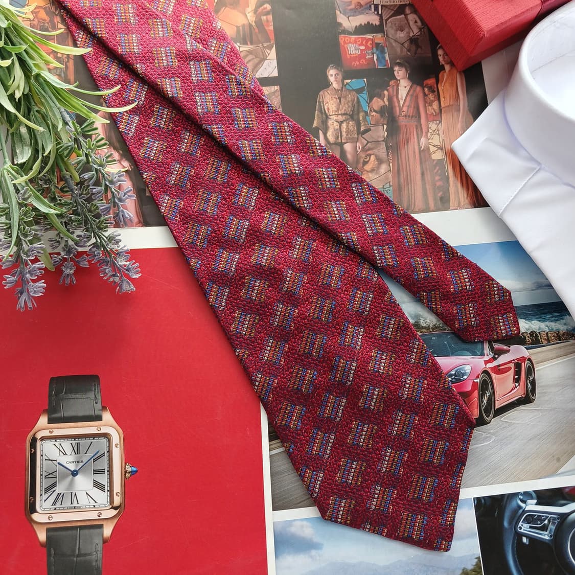 웅가로 실크 레드 지오메트릭 패턴 넥타이 9.6cm A+등급 A18562 상품이미지3