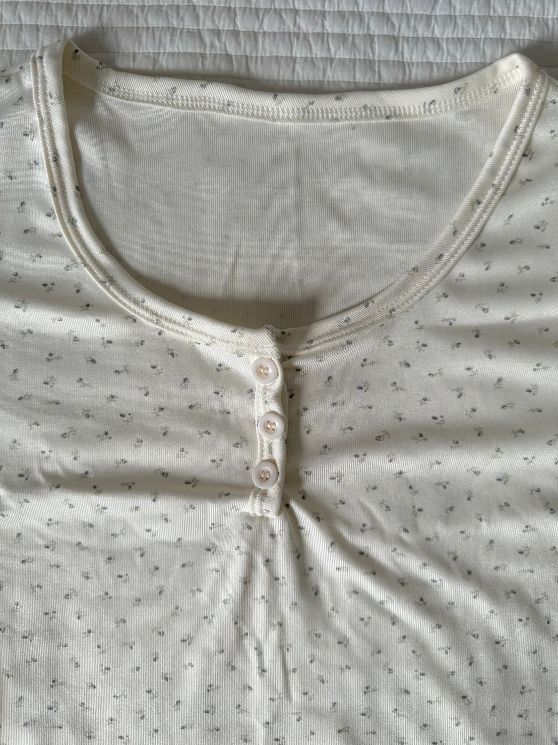 네이비 블루 잔꽃 단추 반팔 티셔츠 이너 모리걸 러블리 상품이미지5