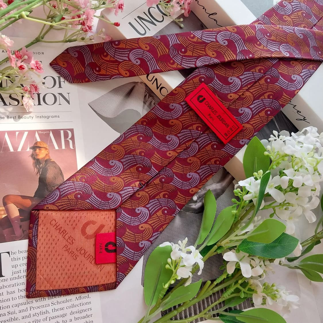 샤를주르당 실크 와인 패턴 넥타이 9.5cm A~B등급 K2372
 상품이미지6