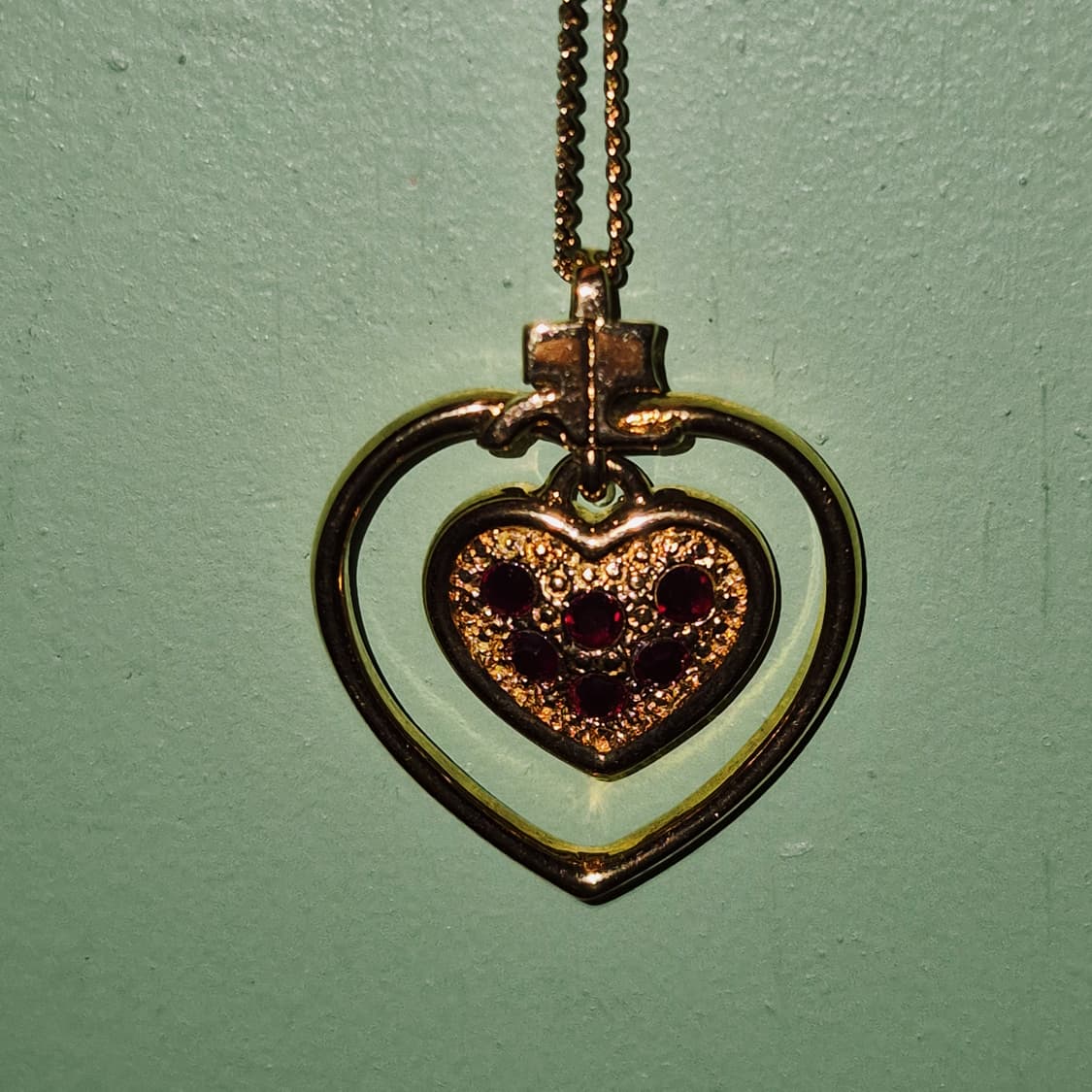 90s 꾸레쥬 하트 프레임 레드 파베 목걸이 상품이미지10