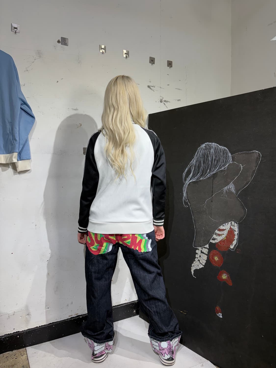 JPN 일본 빈티지 화이트 소라 펑크 그런지 프린팅 져지 트랙탑 OS 상품이미지5