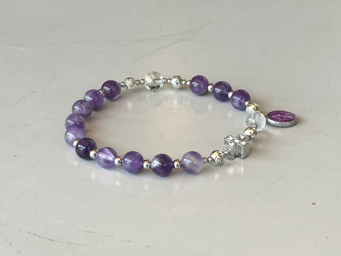 (맞춤) 천연석 자수정 백수정 묵주팔찌 원석팔찌 상품이미지2