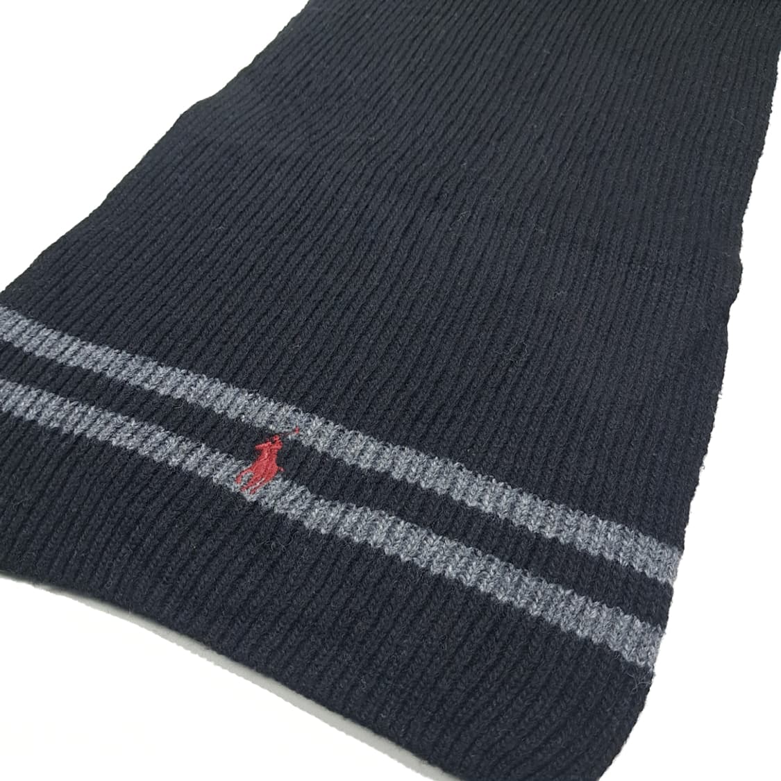 MX643 폴로 램스울혼방 블랙 그레이 투톤 리브드 머플러 목도리 상품이미지6