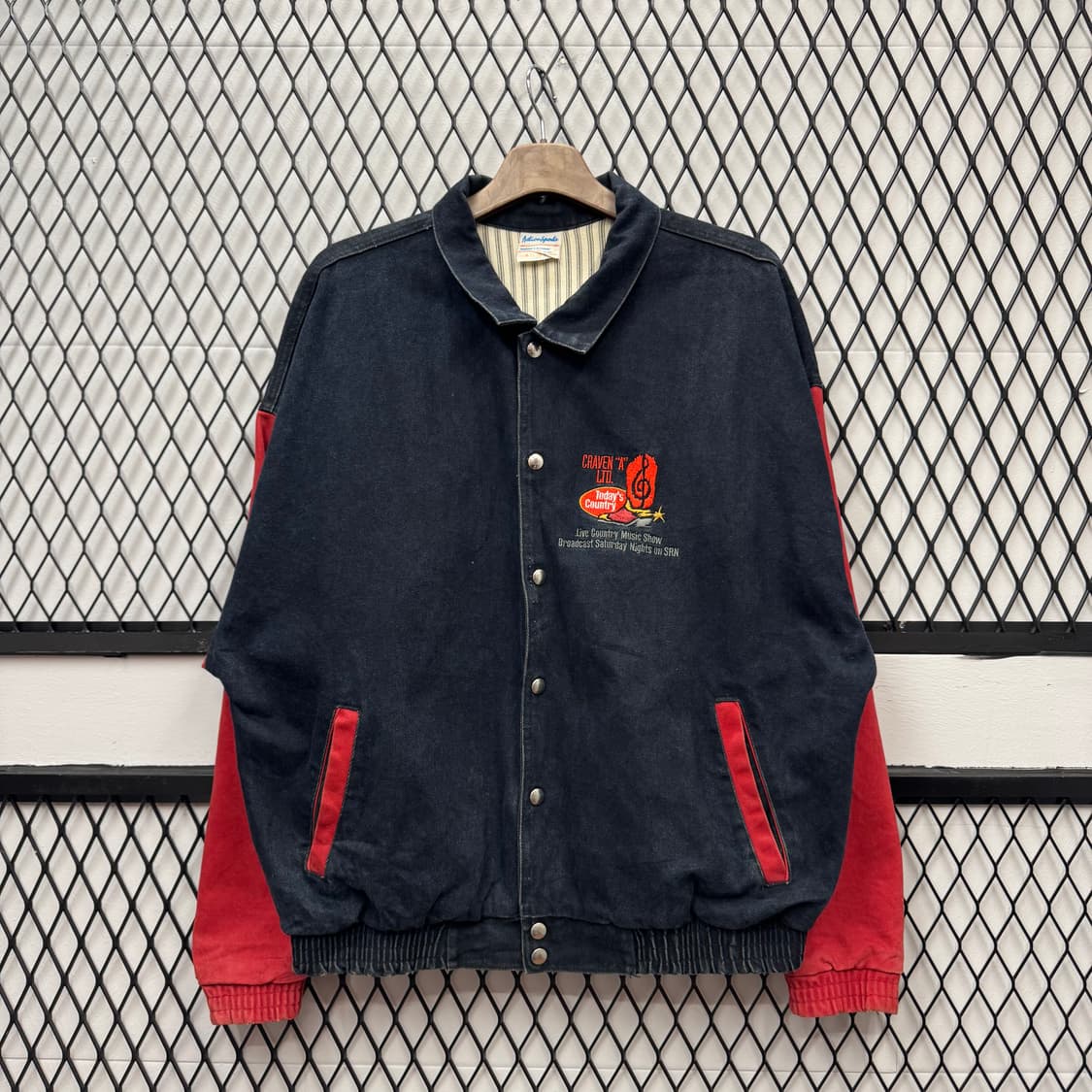 USA VTG 90s 빈티지 블랙 데님 바시티 레드 배색 워크 자켓 상품이미지1