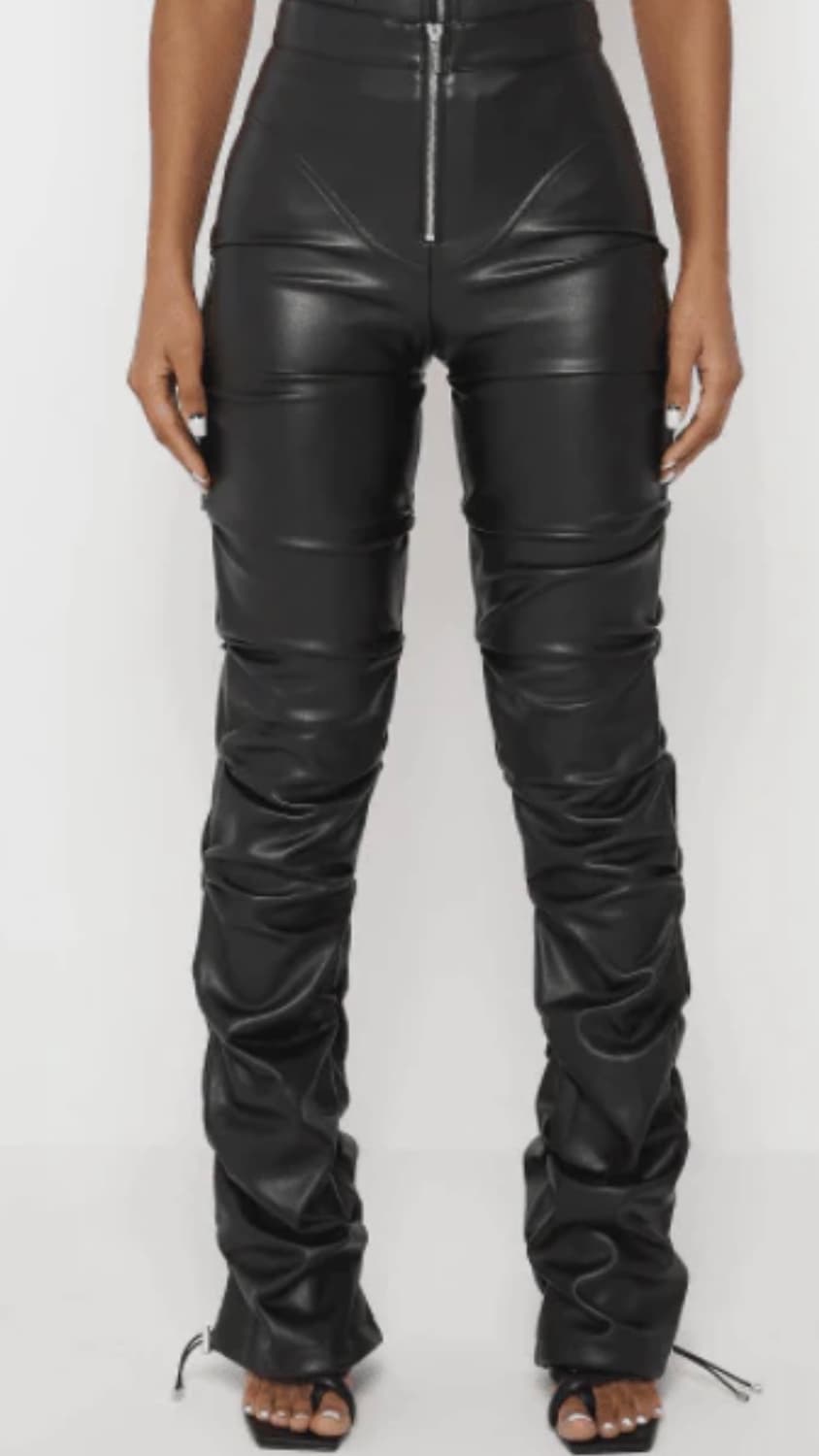 Manière De Voir 하이웨스트 레더 셔링팬츠 상품이미지1